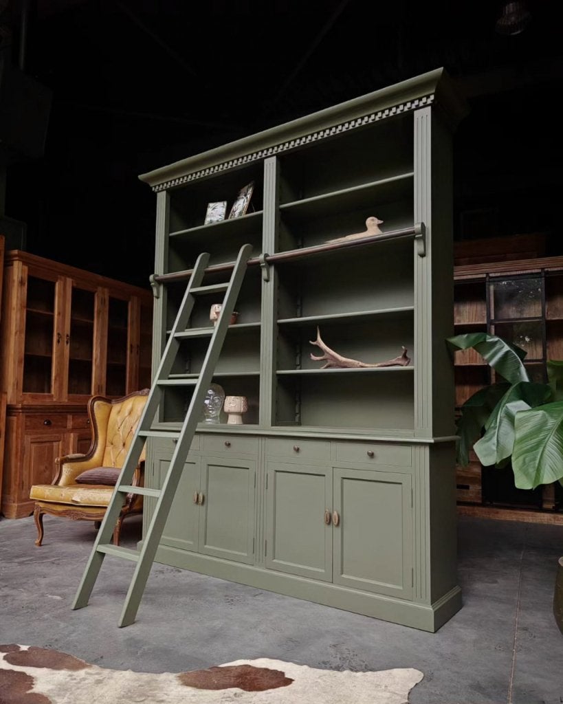 Mosgroen Bibliotheekkast | Boekenkast | Ladder #234, Niet ingevuld, Met deur(en), 200 cm of meer, Teakhout