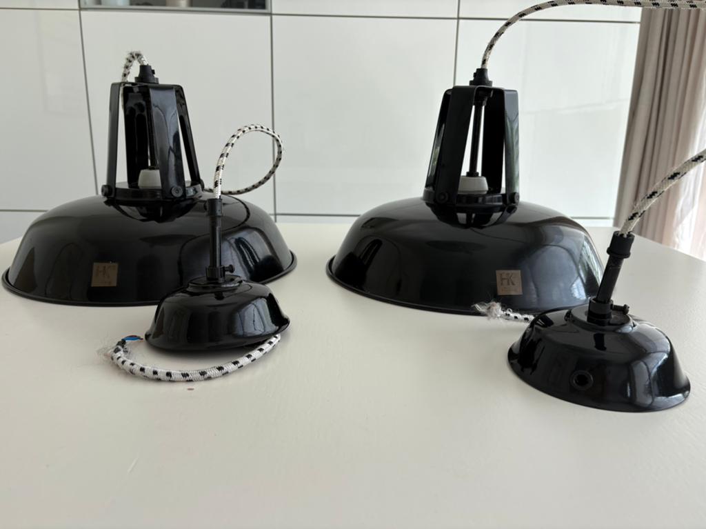 HKliving hanglampen zwart workshop emaille  lamp, Huis en Inrichting, Lampen | Hanglampen, Gebruikt, Ophalen of Verzenden, Industie