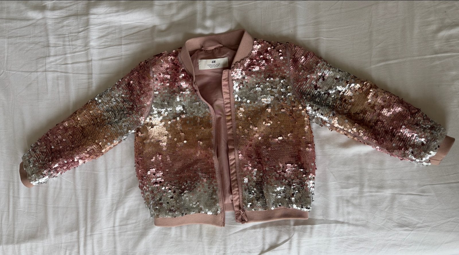 H&M Bomberjack met pailletten maat 104, Ophalen of Verzenden, Zo goed als nieuw, Meisje, Jas