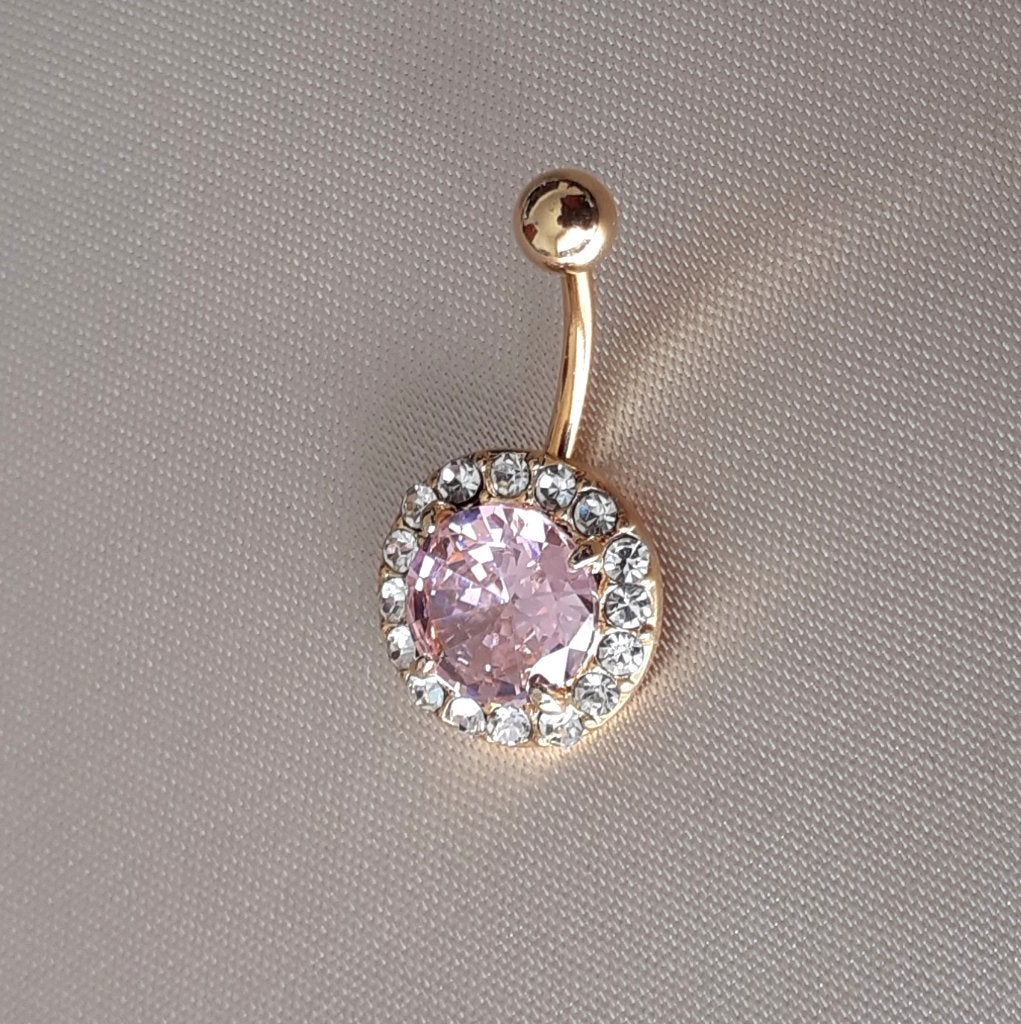 Piercing navelpiercing goud met roze strass Bodymod, Sieraden, Tassen en Uiterlijk, Piercings, Navelpiercing, Staal, Nieuw, Ophalen of Verzenden