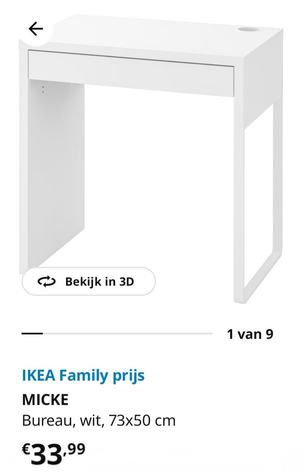 Ikea bureau MICKE, Ophalen, Nieuw, Minder dan 100 cm