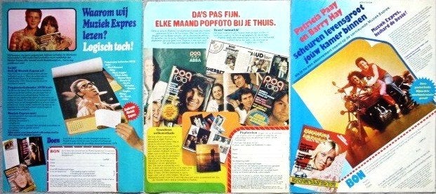 8 vintage reclames van POP Foto en Muziek Express 1980, Verzamelen, Ophalen of Verzenden, Gebruikt, Overige typen
