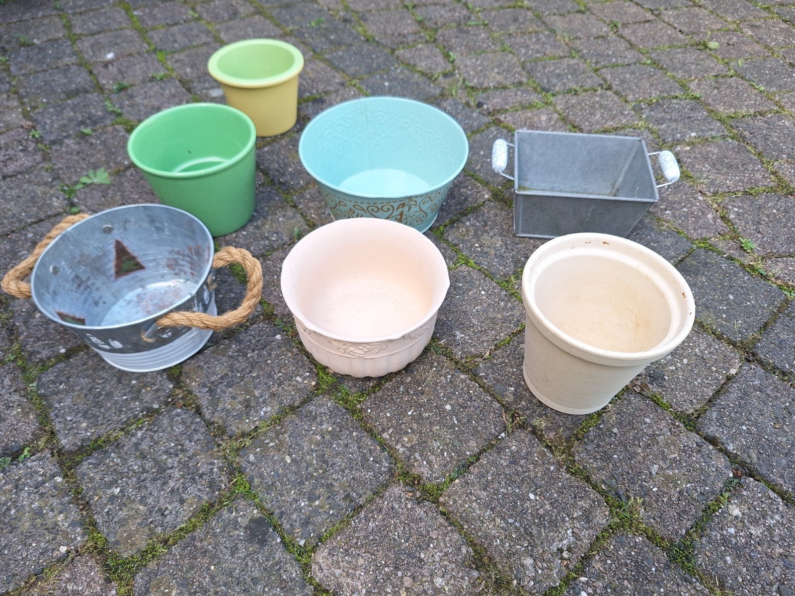 7x bloempot, Tuin en Terras, Bloempotten, Ophalen, Gebruikt, Rond, Binnen