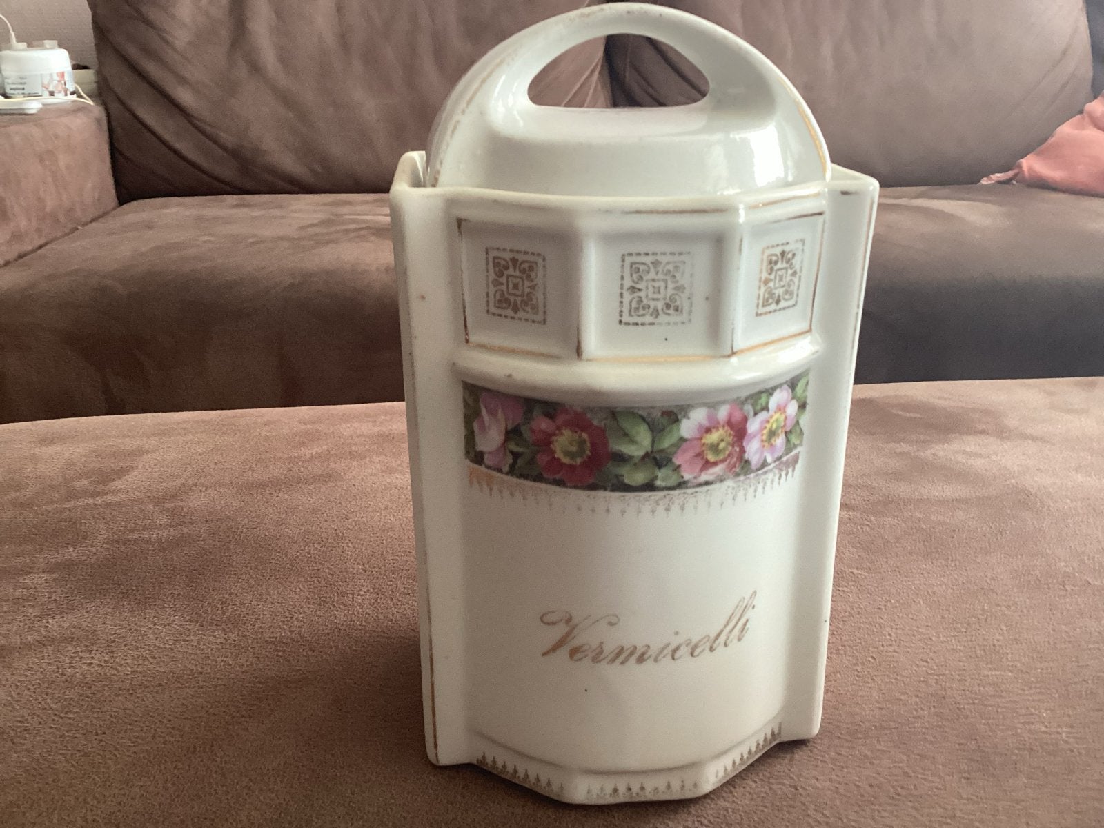 Vintage Vermicelli Voorraadpot - Wit Porselein met Bloemdeco, Ophalen of Verzenden