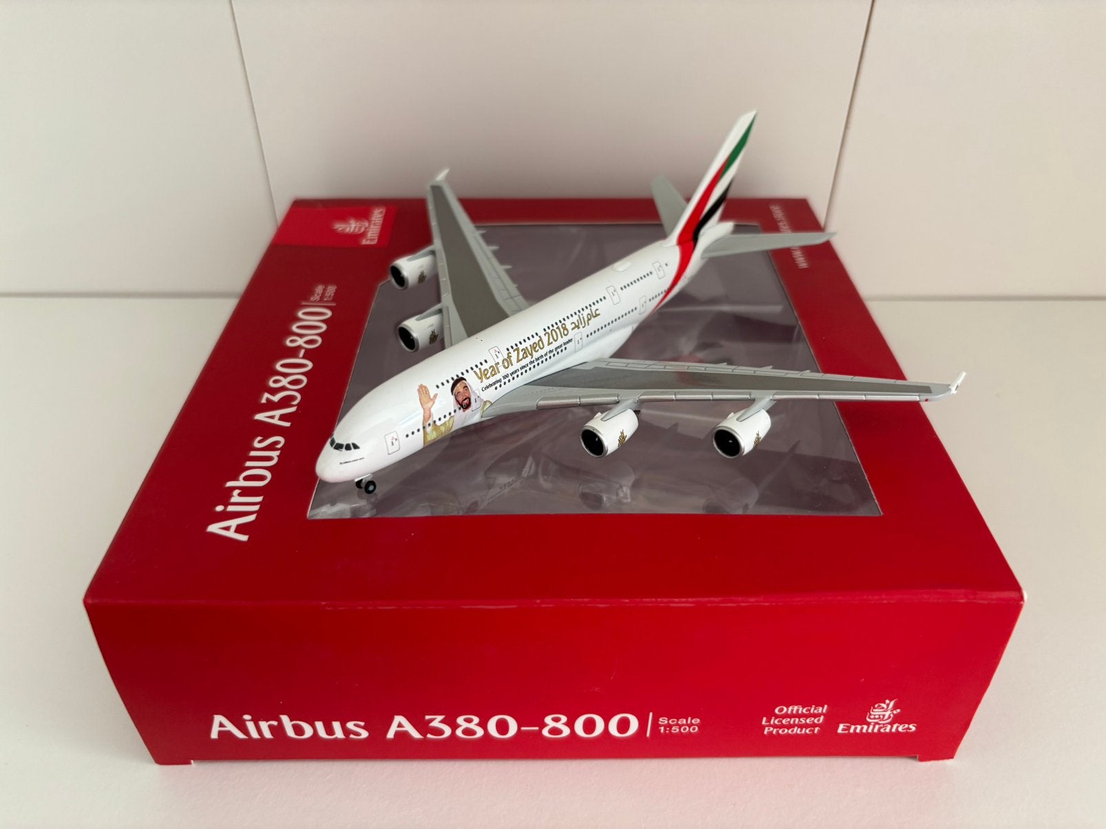 Herpa 531535 Emirates Airbus A380 “Year of Zayed” 1:500, Ophalen of Verzenden, Zo goed als nieuw, Schaalmodel