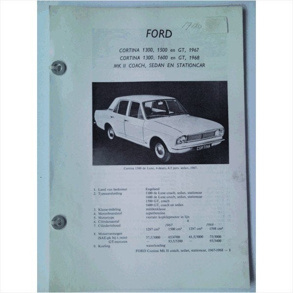 Ford Cortina 1300 1500 1600 GT Vraagbaak losbladig 1967 #2 N, Ophalen of Verzenden, Gelezen, Ford