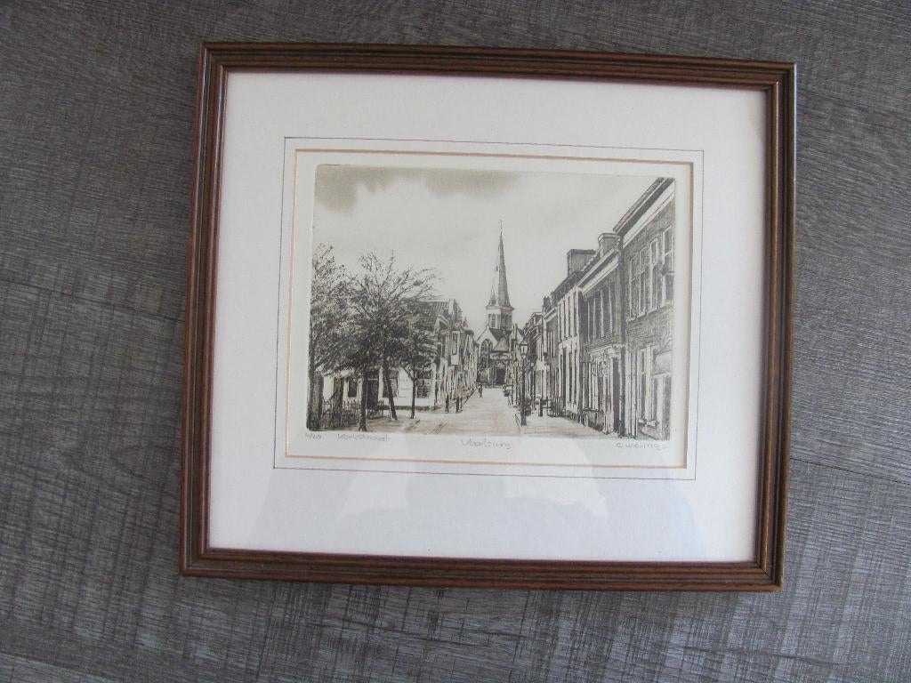 Voorburg Kerkstraat - ets van A. Wieringa, Antiek en Kunst, Stadsgezicht, Ophalen of Verzenden, Met tekst, 20 cm