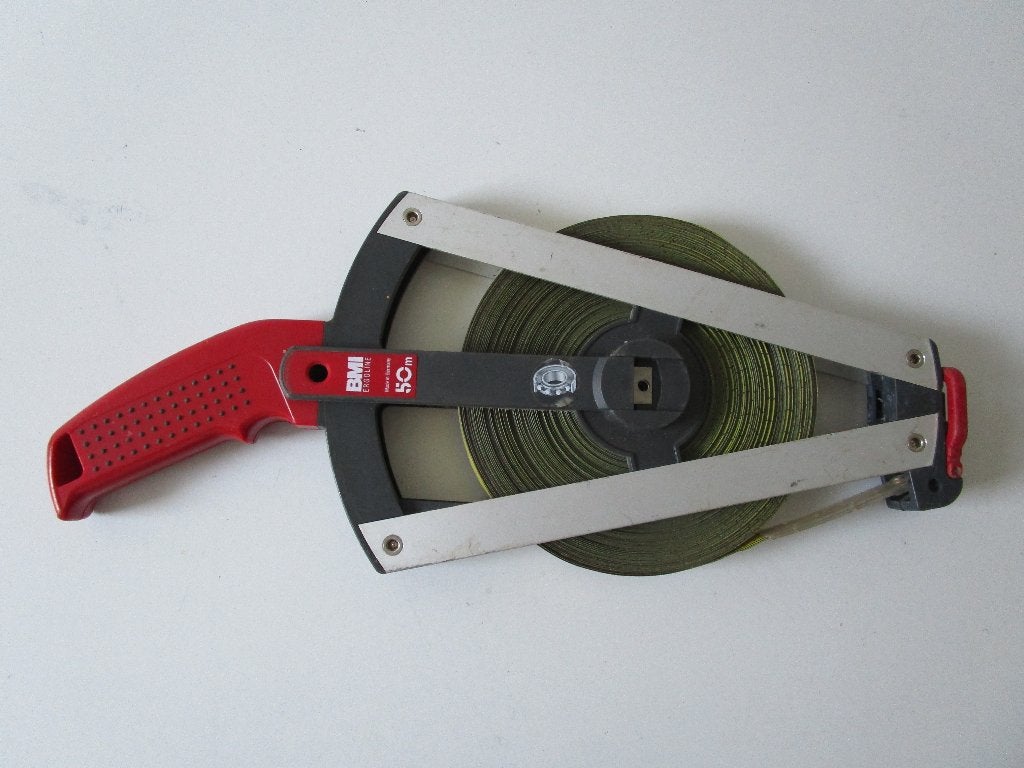 BMI Ergoline staalband meetlint / rolmaat, 50 meter., Ophalen of Verzenden, Gebruikt, Rolmaat/meetlint