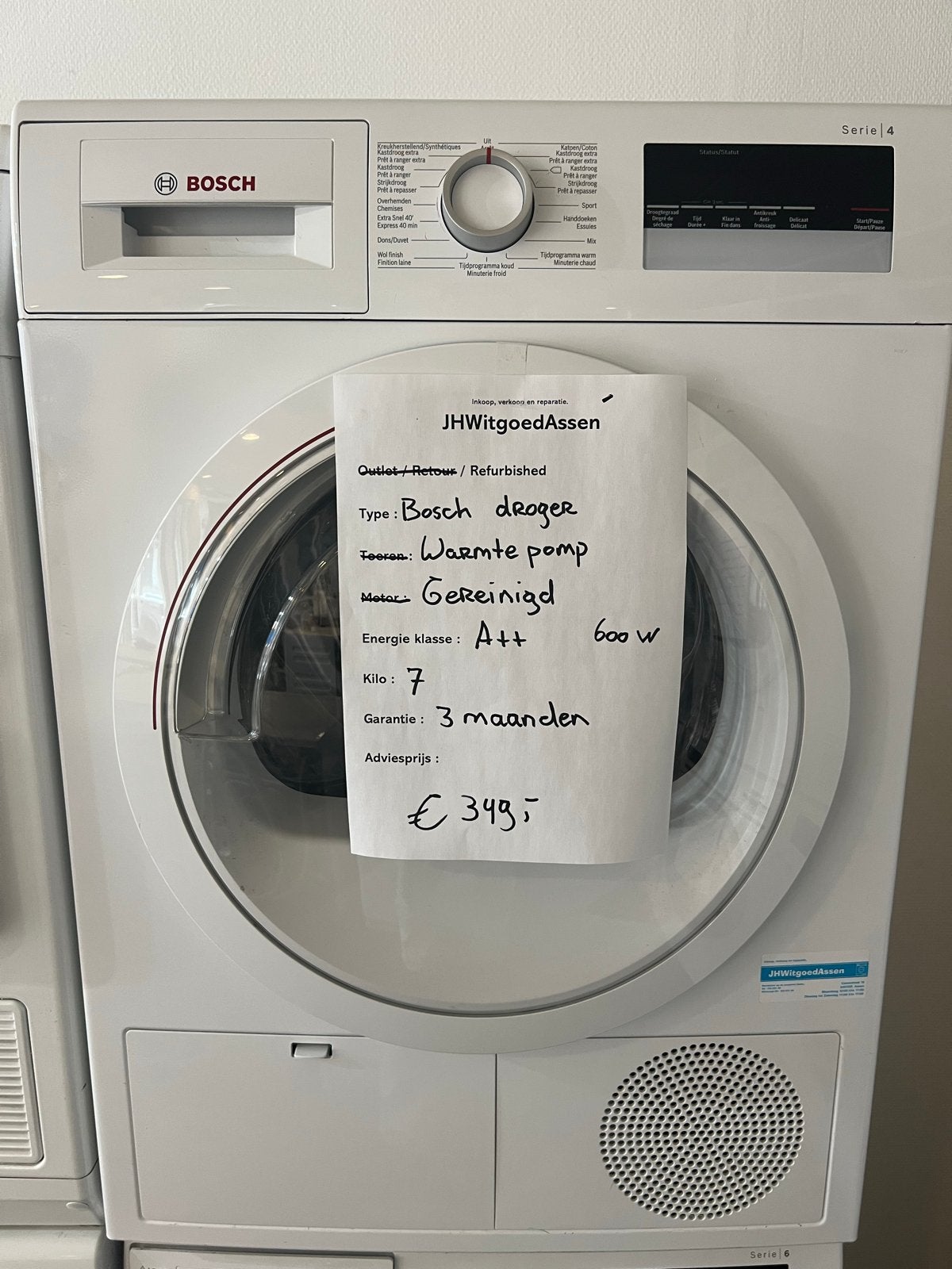 Bosch Serie 4 Warmtepompdroger - 7kg, A++, 6 tot 8 kg, Jhwitgoedassen, Ophalen of Verzenden, Jhwitgoedassen