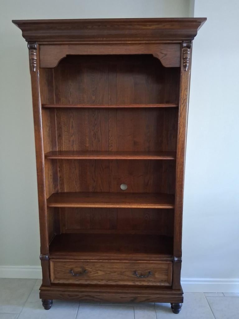 Eikenhouten Boekenkast met Lade - Klassieke Stijl, Ophalen, Met plank(en), Gebruikt, Klassiek