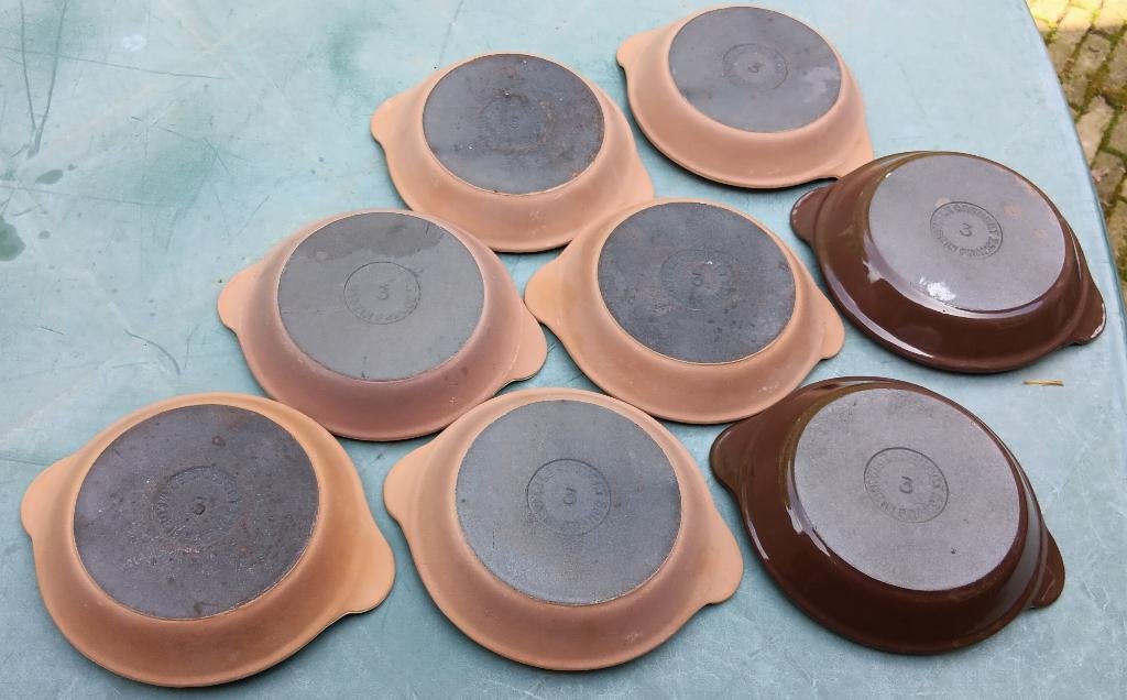 LE CREUSET 6x vintage gietijzer gratineer schaaltjes (G141), Ophalen of Verzenden, Gebruikt, Gietijzer, Overige typen