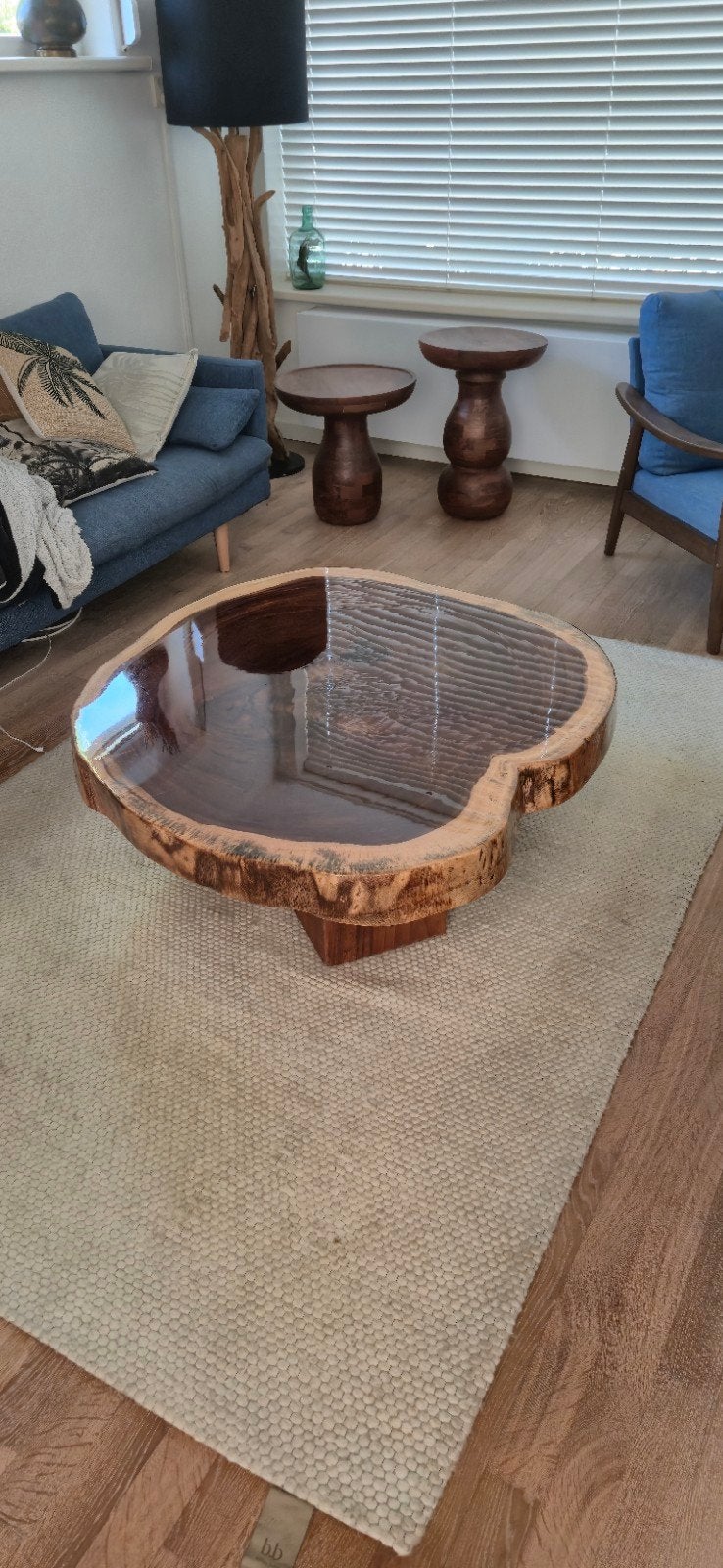 Unieke Epoxy Salontafel - Massief Hout, Huis en Inrichting, Ophalen of Verzenden, Rechthoekig, 100 tot 150 cm, 50 tot 100 cm