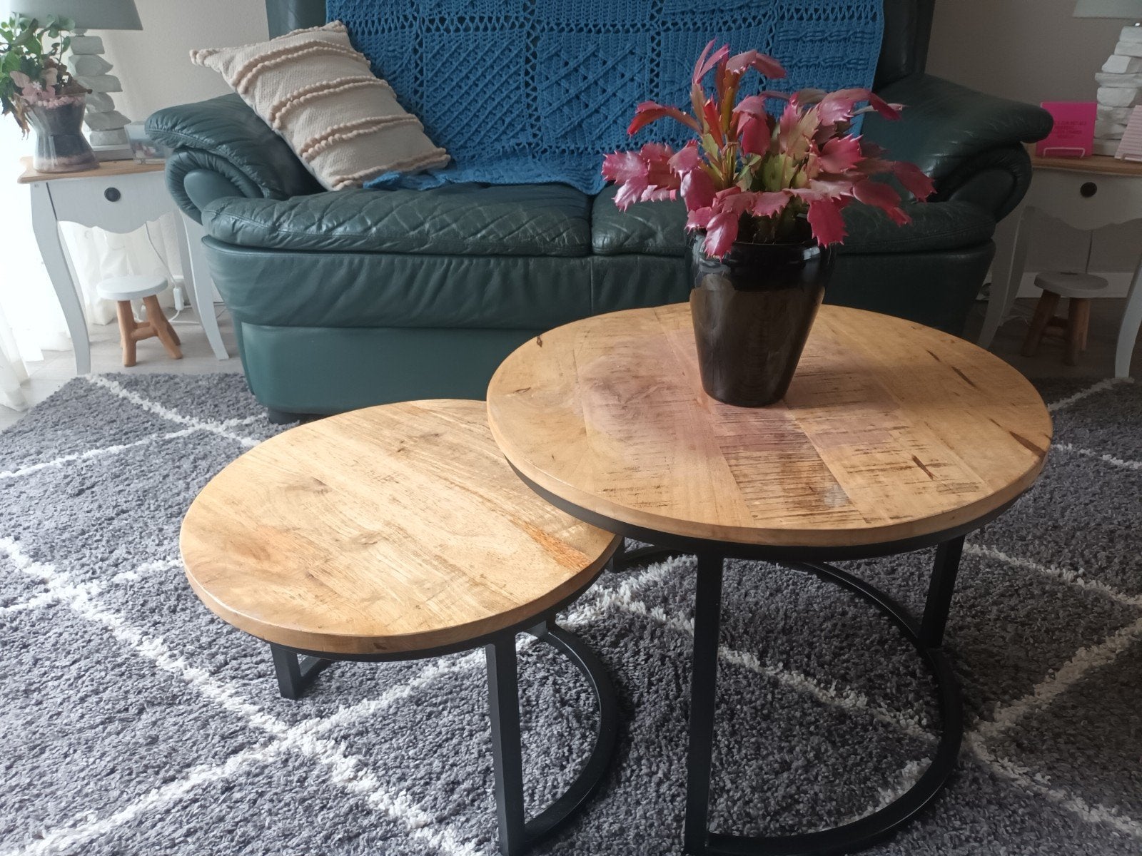 Set van 2 grenen salontafeltjes, Ophalen, Gebruikt, Rond, Grenenhout