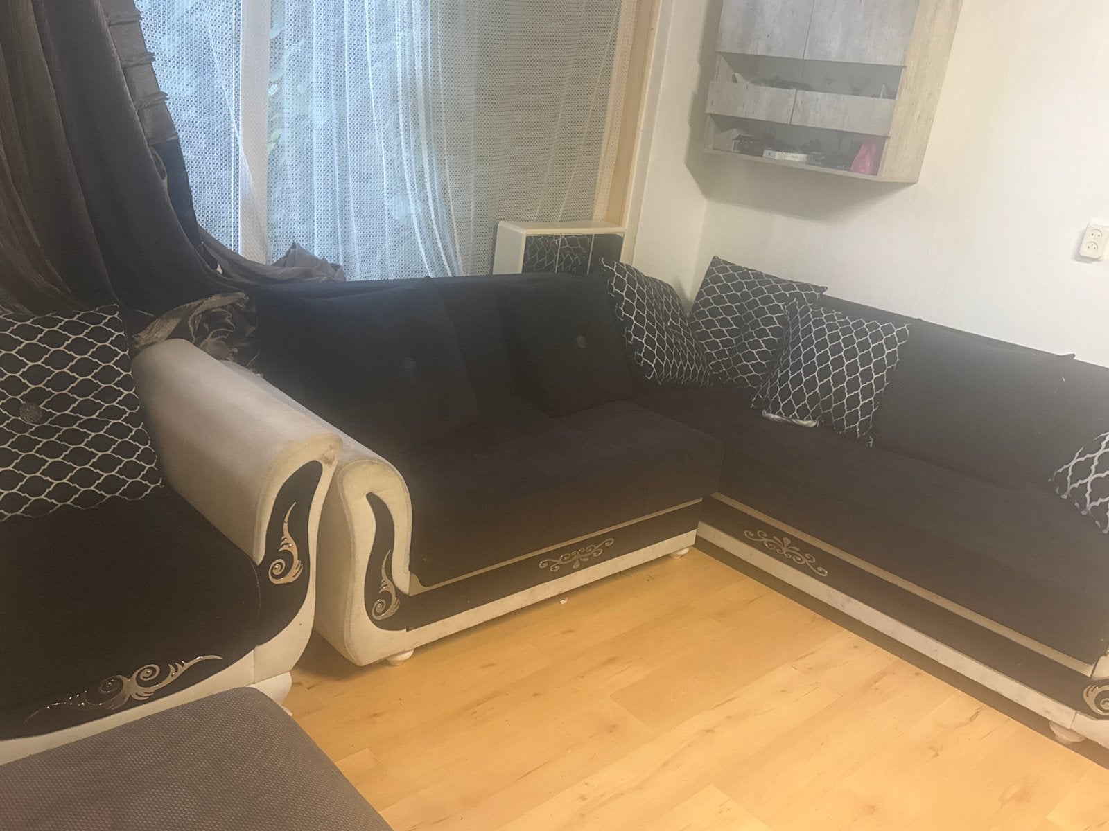 Comfortabele hoekbank met poef, Ophalen, Gebruikt, Stof