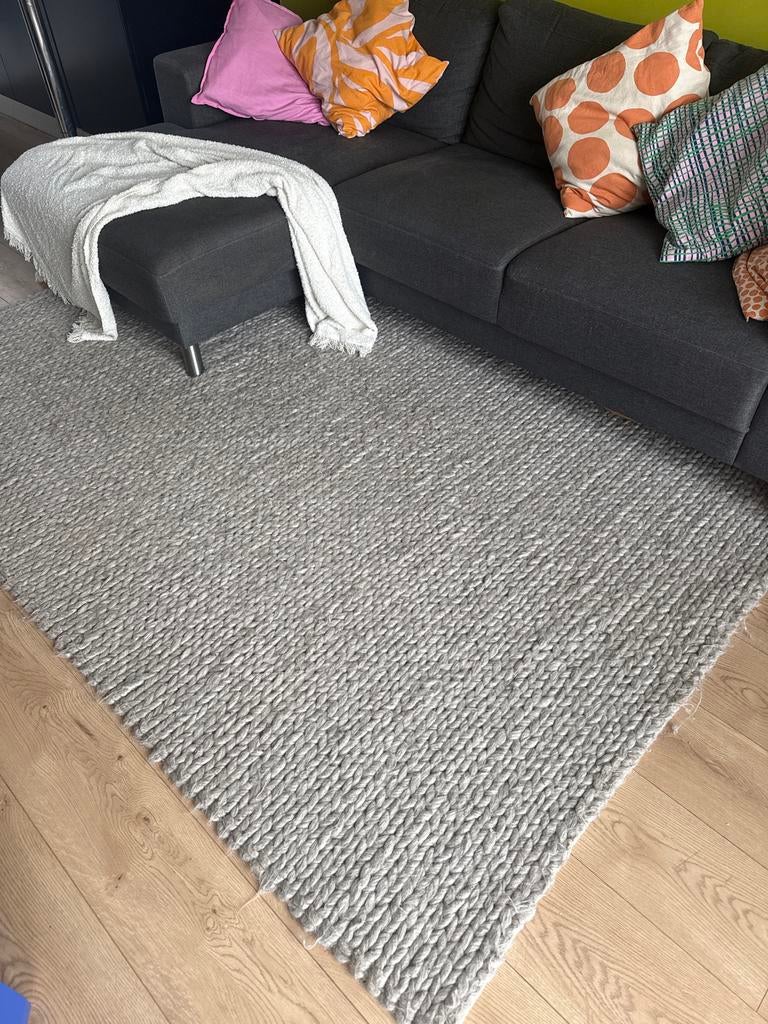 Gevlochten vloerkleed Kwantum 260x130 - Grijs, Huis en Inrichting, Stoffering | Tapijten en Kleden, Ophalen, Gebruikt, 100 tot 150 cm