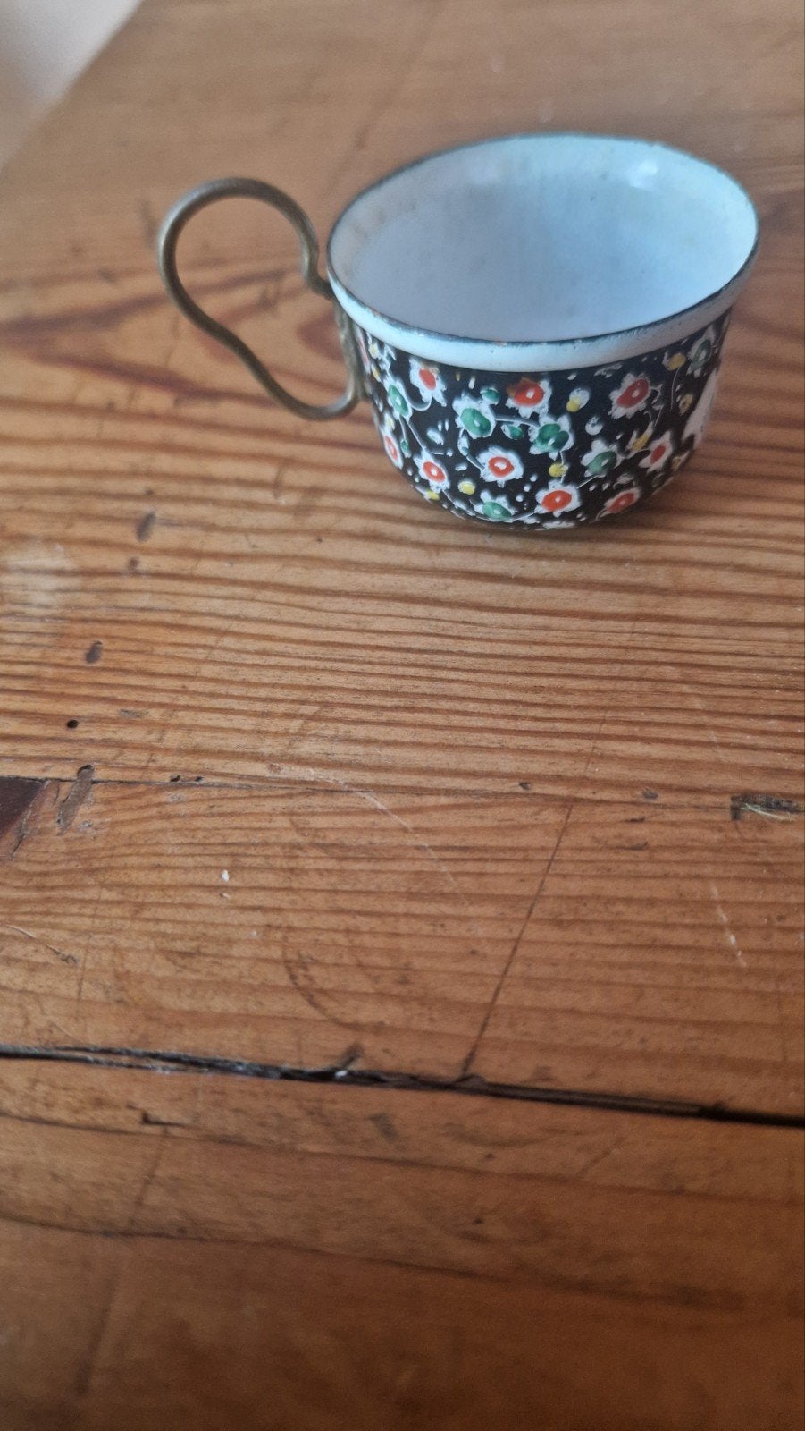 Vintage emaille theeservies met bloemmotief, Ophalen of Verzenden