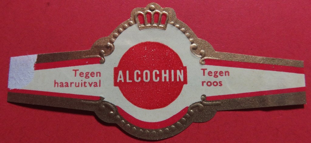 Sigarenbandje Reclamebandje Alcochin Tegen Haaruitval Roos, Verzenden, Gebruikt, Sigarenbandjes