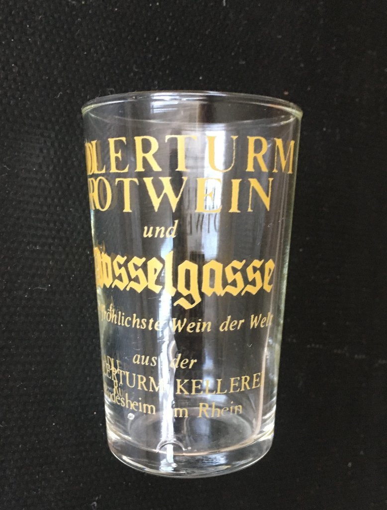 1960 ADLERTURM Rotwein & Drosselgasse Wijnproeven glas, Overige gebieden, Ophalen of Verzenden, Zo goed als nieuw, Rode wijn