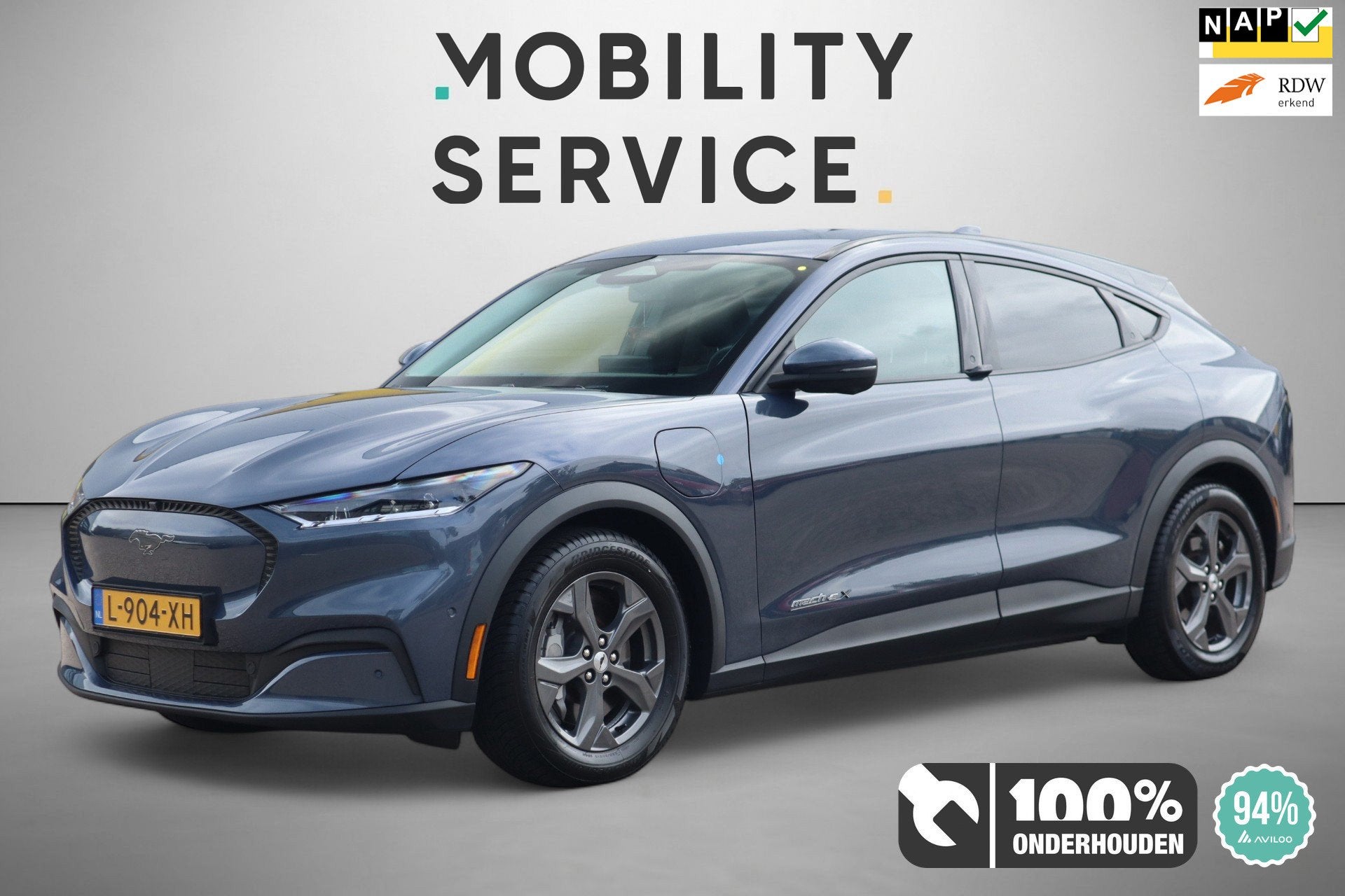 Ford Mustang Mach-E Extended RWD 98 kWh SOH 94% Leder Aut, Auto's, Dealer onderhouden, Gebruikt, 750 kg, Automatische klimaatregeling