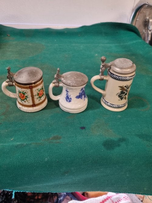mini bierpullen met tinnen deksel vintage, Verzamelen, Ophalen of Verzenden, 'T Olde Gre-j, Info@toldegrej.nl, Endepoelstraat 20f Didam