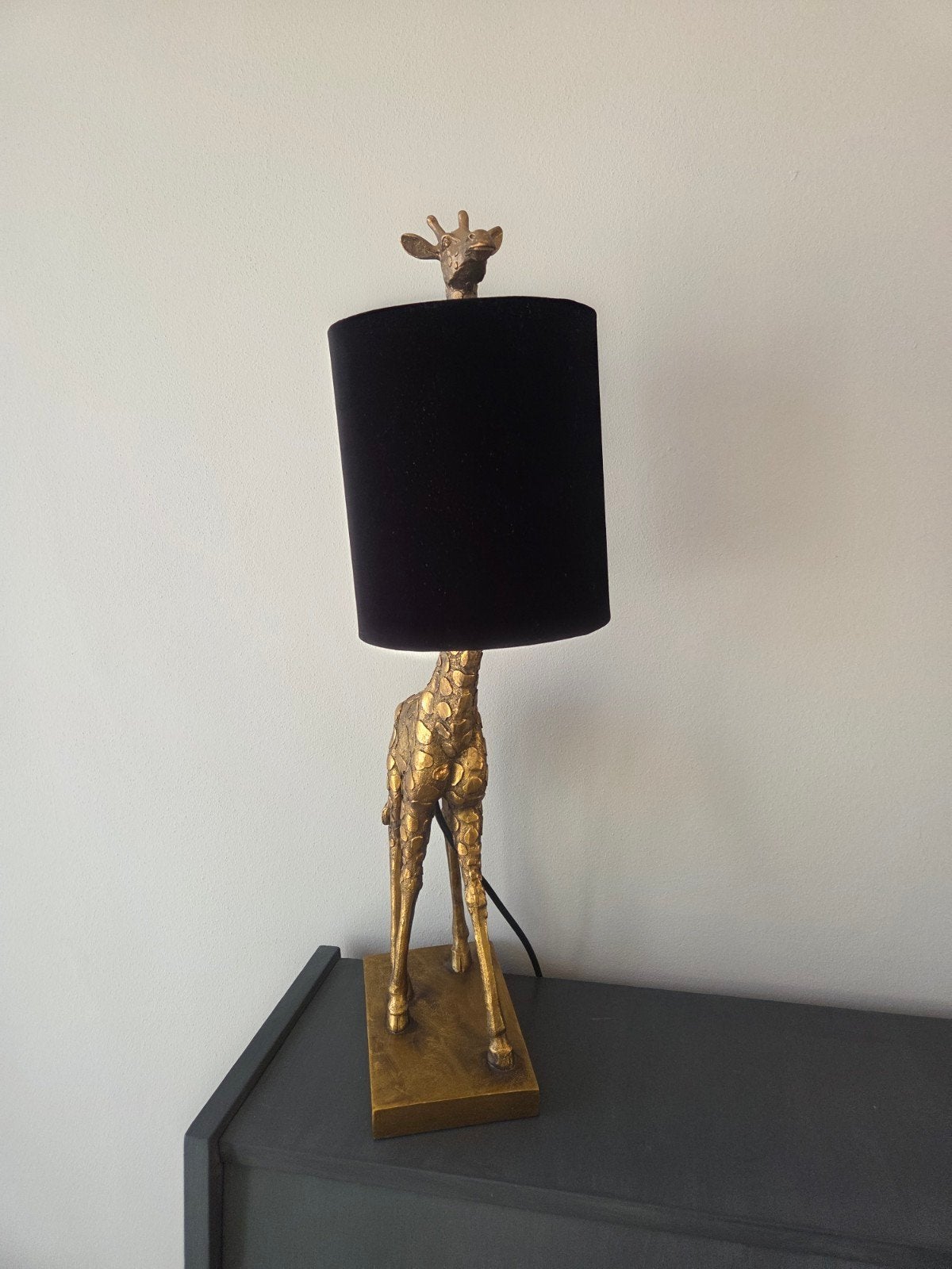 Gouden Giraffe Tafellamp met Zwarte Kap, Goud, Met kap, Zo goed als nieuw, Metaal