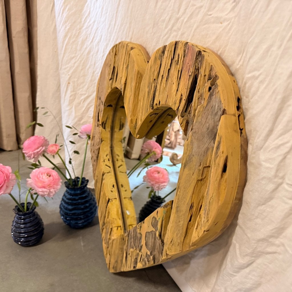 hartjes spiegel - teakhouten lijst - 60 cm - Gratis bezorgd, TTM Wonen, Meubels – (Perzische) Tapijten en Woonaccessoires, Taag 63, 2491 CS, Den Haag (Forepark)