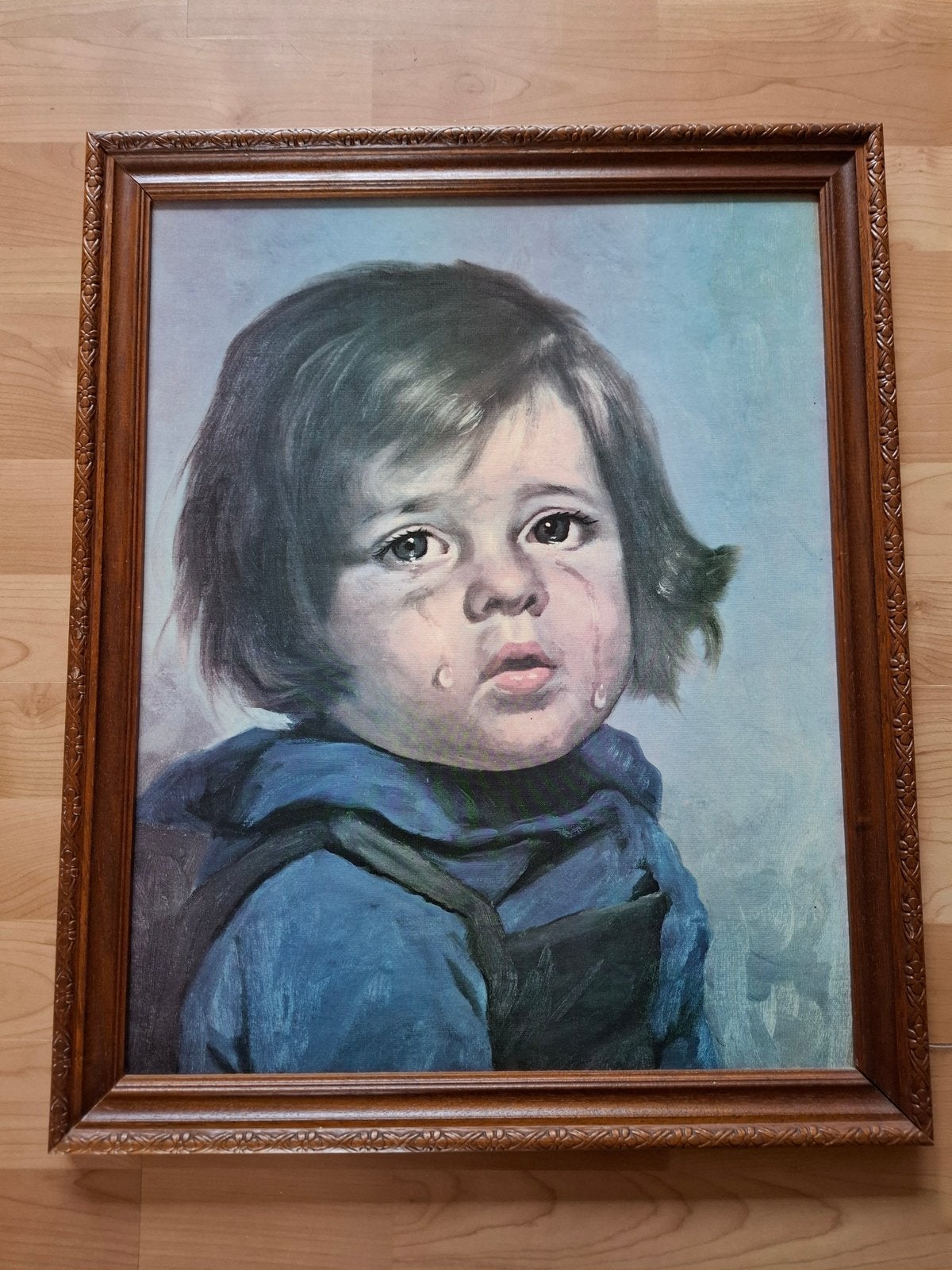 Vintage schilderij 'Jongetje met de Traan', Antiek en Kunst, Kunst | Schilderijen | Klassiek, Ophalen, Vintage, Ingelijst, Print