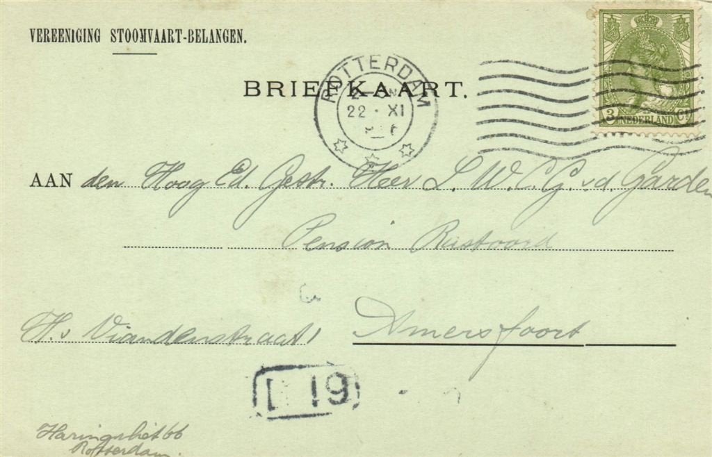 Vereeniging Stoomvaart-Belangen - 11.1916 - briefkaart, Ophalen of Verzenden, Briefkaart