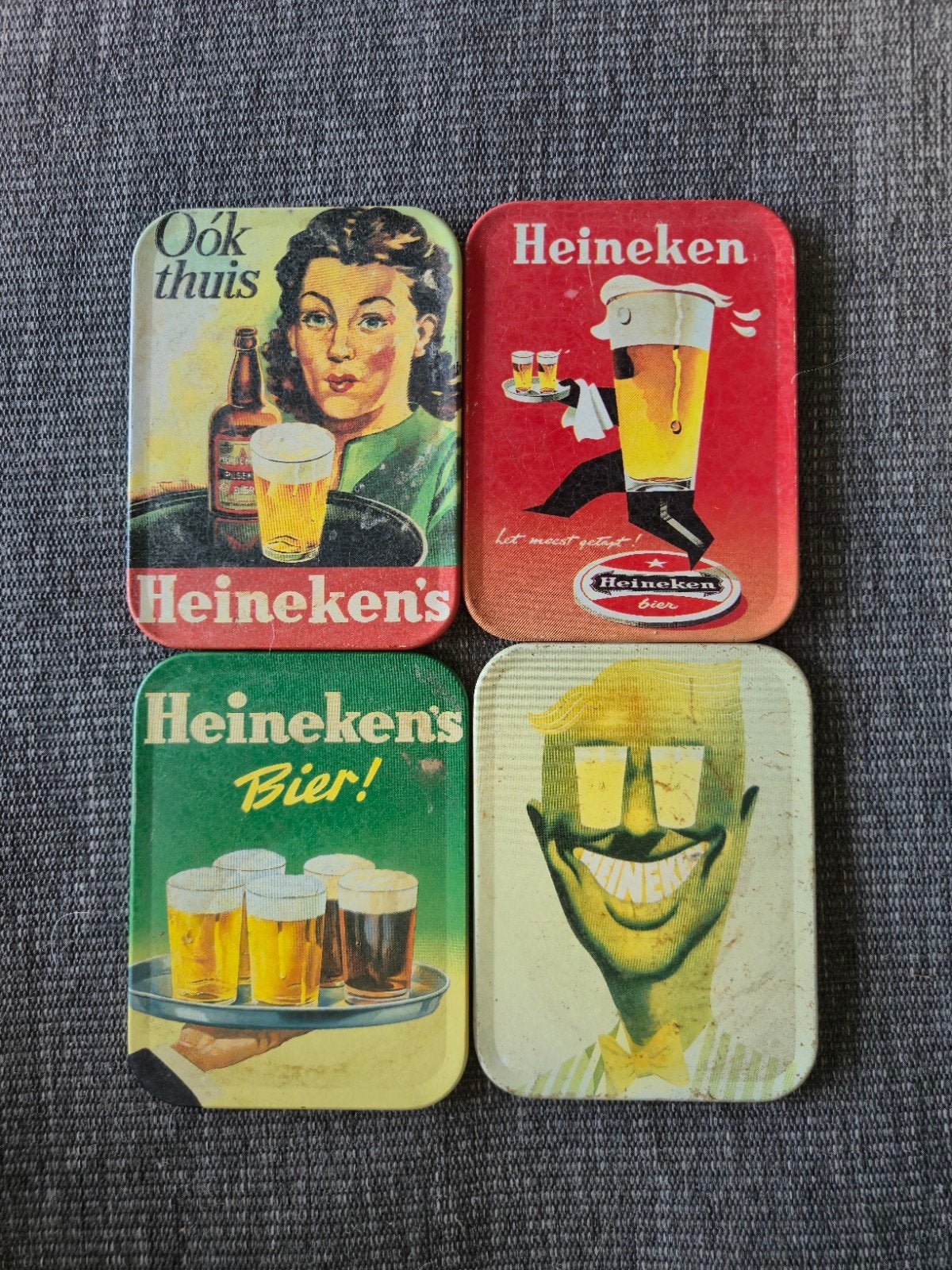 Set van 4 vintage Heineken bierviltjes / onderzetters, Ophalen of Verzenden, Gebruikt