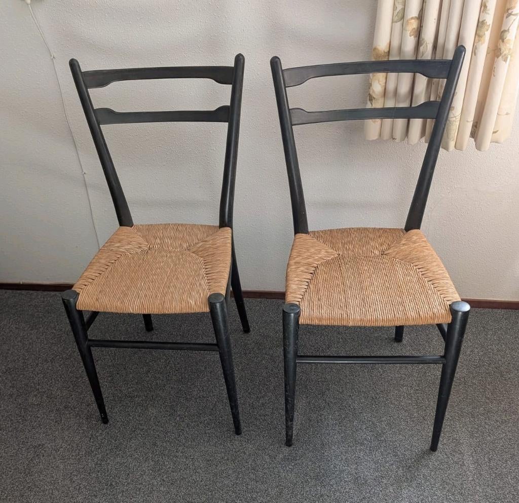 Set Vintage Keukenstoelen Lichtgewicht Gio Ponti Style zwart, Huis en Inrichting, Stoelen, Ophalen, Vintage jaren 60, Gebruikt