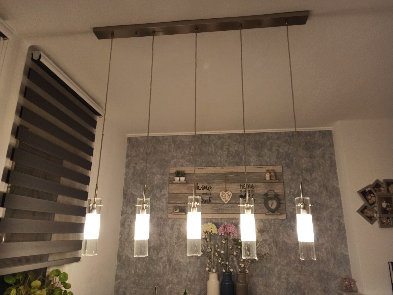Moderne hanglamp met 5 glazen cilinders, Gebruikt, E14 (klein), Ophalen of Verzenden, Glas