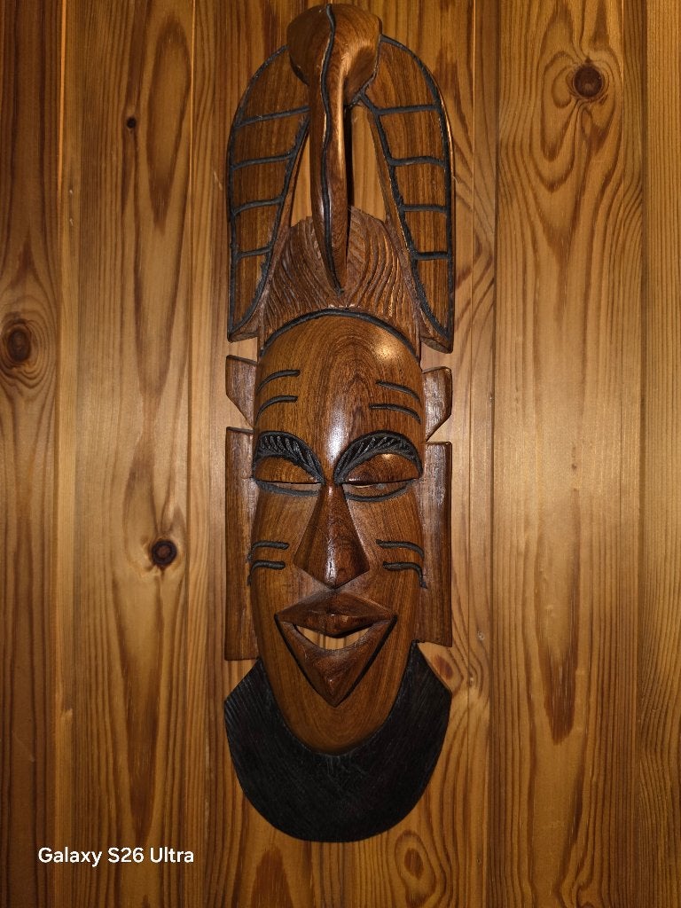 Vintage Afrikaans masker, Hout, Bruin, Handgemaakt, Afrika