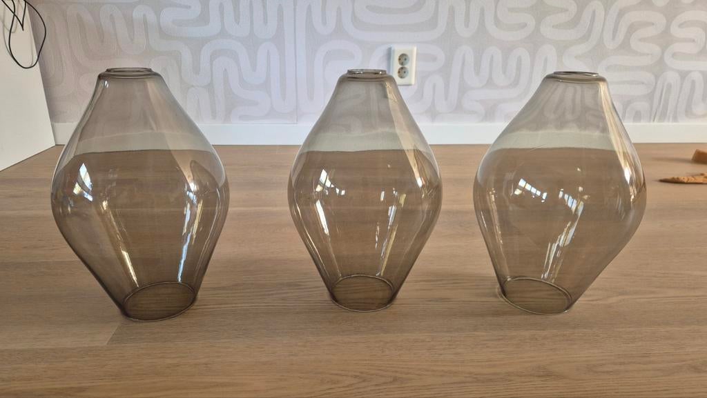 Set van 3 glazen lampenkappen - Rookglas, Ophalen, Gebruikt, 25 tot 50 cm, Modern, Vintage, Industrieel