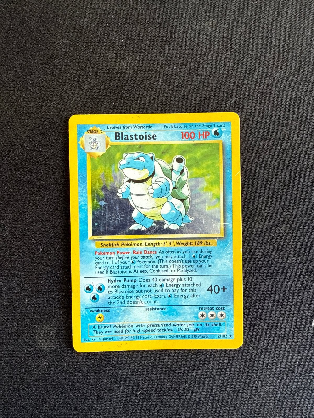 Pokémon Blastoise 2/102 Base Set Holo Rare WOTC Kaart, Ophalen of Verzenden, Gebruikt, Losse kaart