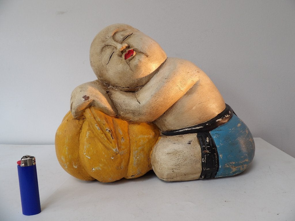 Groot Chinees Beeld Slapende Boeddha, hout, Overige onderwerpen, Ophalen of Verzenden, 20 - 50 cm, Beeld