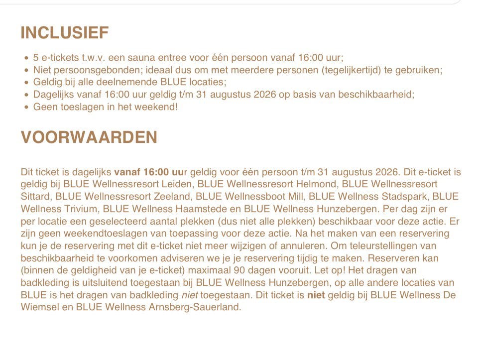 4x Blue Wellness sauna entree – geldig t/m 31-08-2026, Eén persoon, Cadeaubon, Spa of Sauna