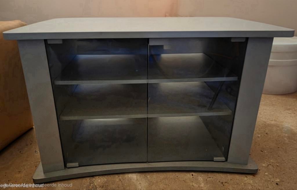 Gratis Modern grijs/zilver tv-meubel met glazen deurtjes, Ophalen, 50 tot 100 cm, Zo goed als nieuw, Minder dan 100 cm