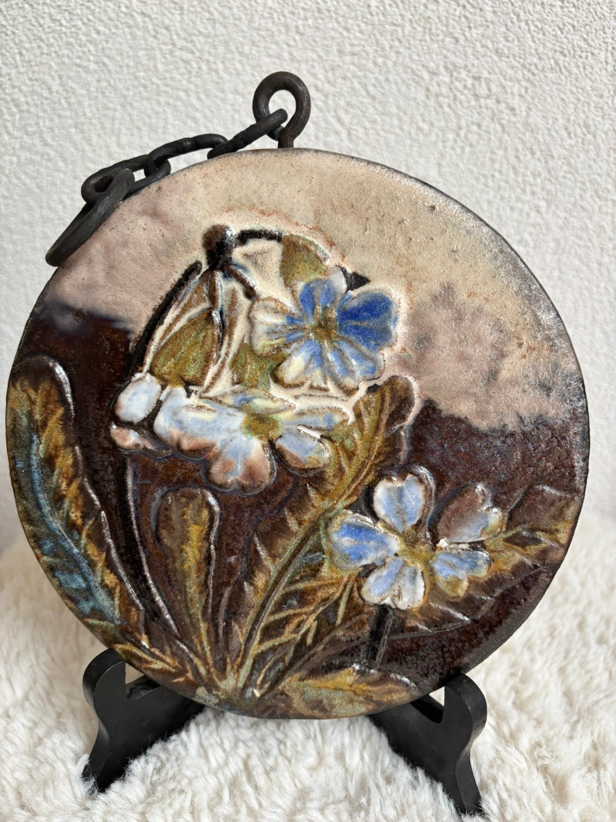 Ruscha wandbord West-Germany Keramik 18 cm bloemen vintage, Ophalen of Verzenden, Zo goed als nieuw, Overige materialen