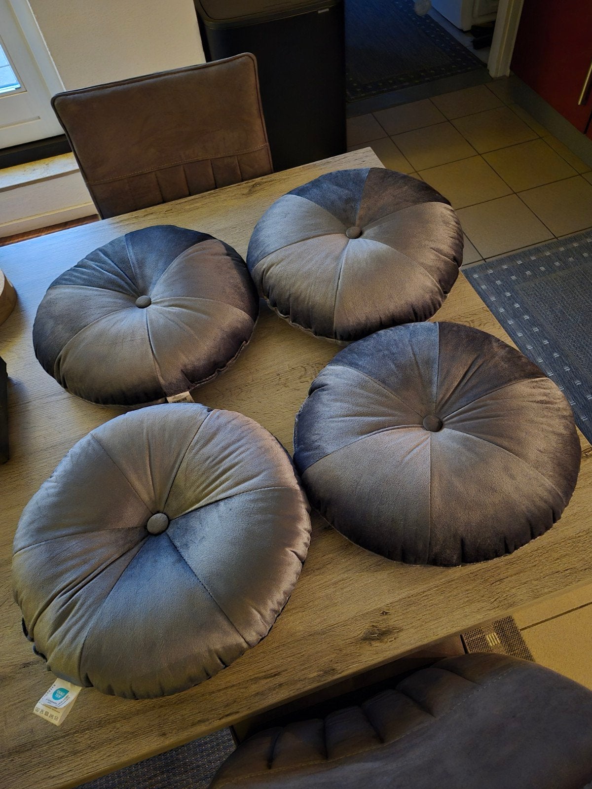Set van 4 ronde sierkussens, grijs, Overige merken, Gebruikt, Meerkleurig, Rond