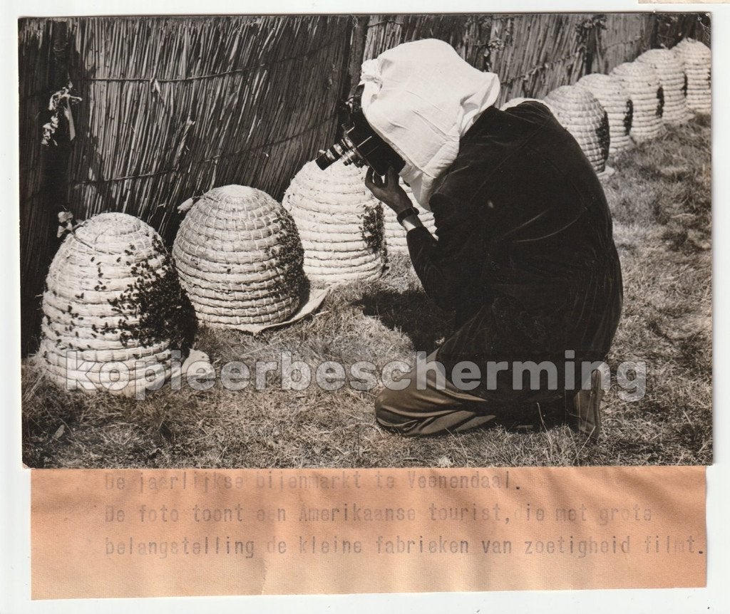 Bijenmarkt Veenendaal oude persfoto jaren '50 ? imker, Gebruikt, Verzenden, Foto, 1940 tot 1960
