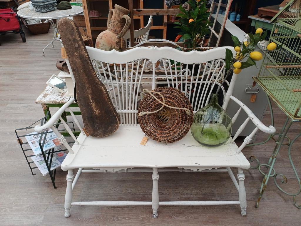 Brocante houten tuinbankje + bijpassende stoel, Tuin en Terras, Tuinbanken, Ophalen, Gebruikt, Hout