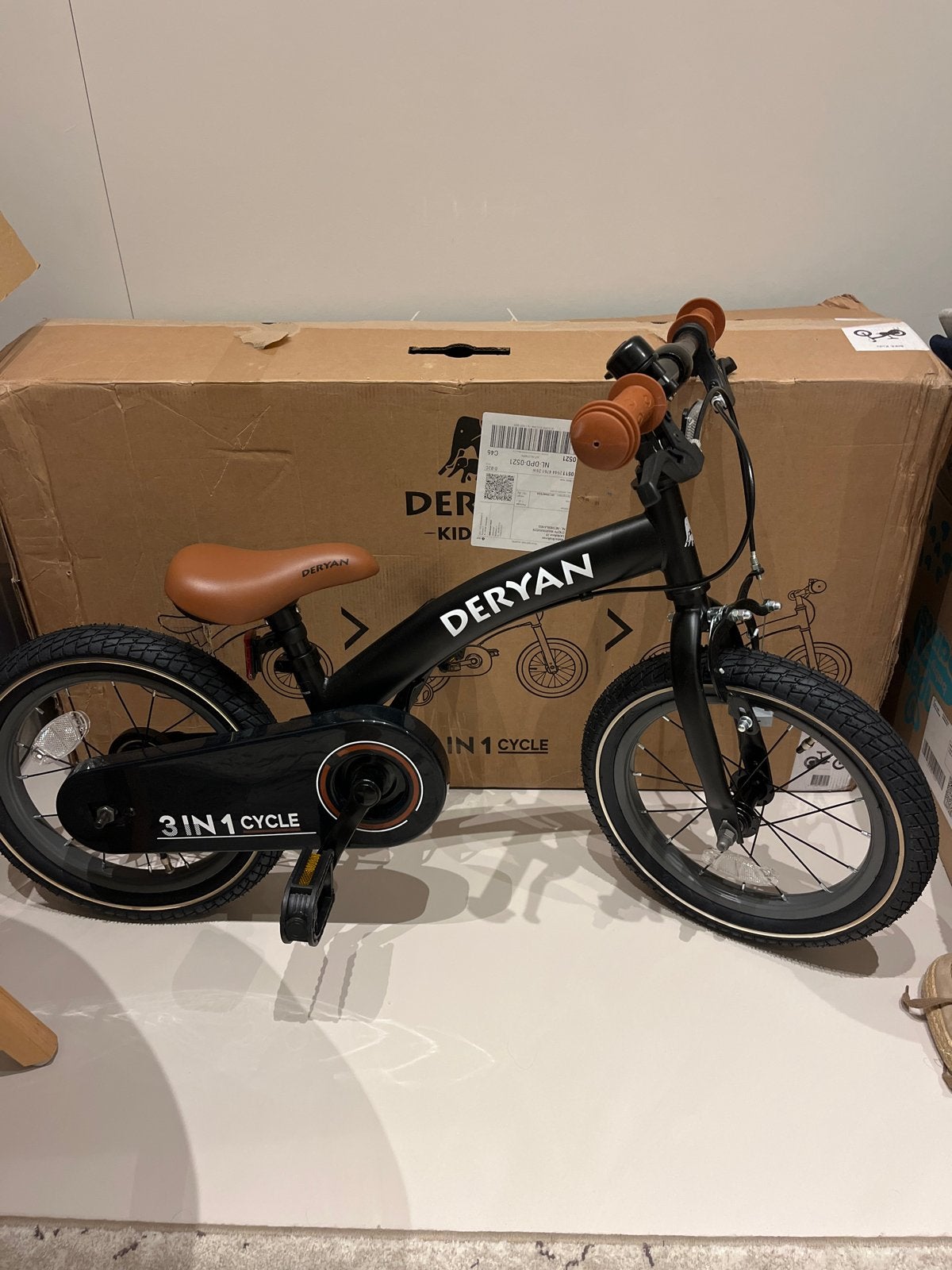 Deryan Luxe Kinderfiets 12 inch - 3-in-1 loopfiets Zwart, Fietsen en Brommers, Zijwieltjes, Velgrem, Ophalen of Verzenden, Minder dan 16 inch