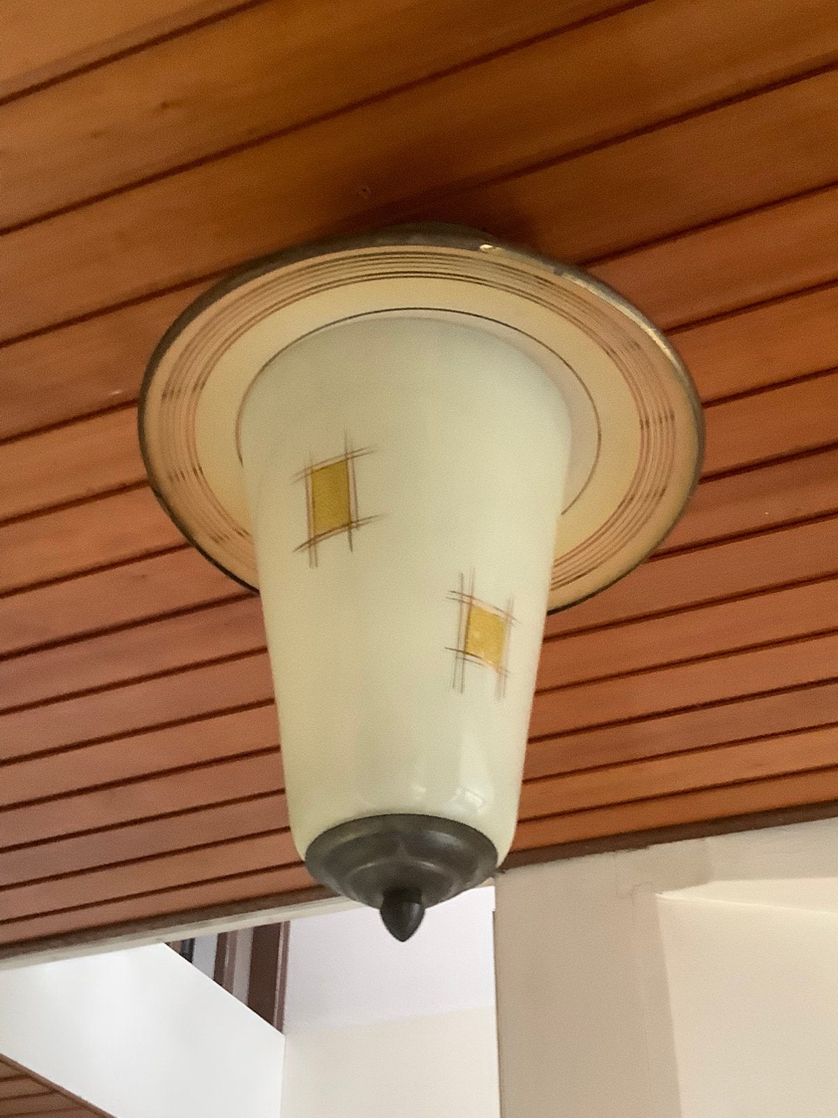 Vintage glazen lamp mid century hanglamp, Ophalen of Verzenden, Gebruikt, Minder dan 50 cm