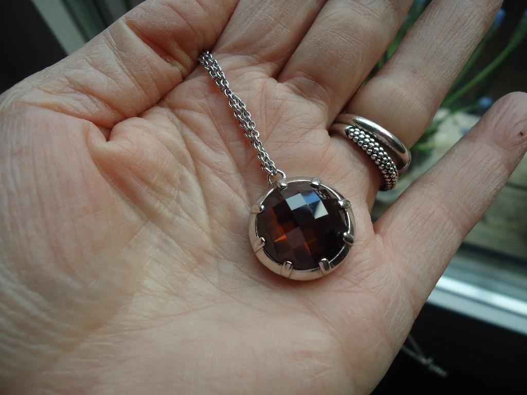 lange echt zilveren esprit ketting met roodbruine steen 925, Sieraden, Tassen en Uiterlijk, Kettingen, Overige kleuren, Ophalen of Verzenden