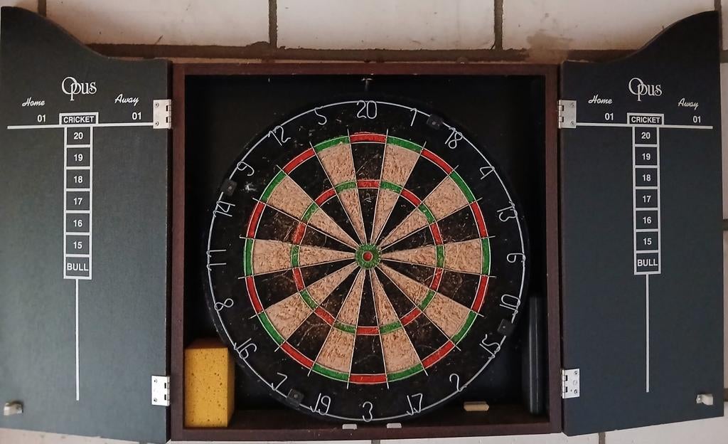 Dartbord met kast en scoreborden, Ophalen of Verzenden