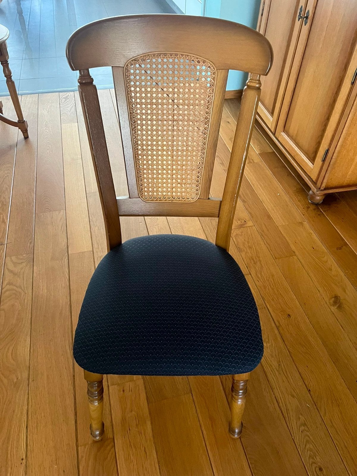 6 stuks eetkamerstoelen, Huis en Inrichting, Ophalen of Verzenden, Gebruikt, Blauw, Stof