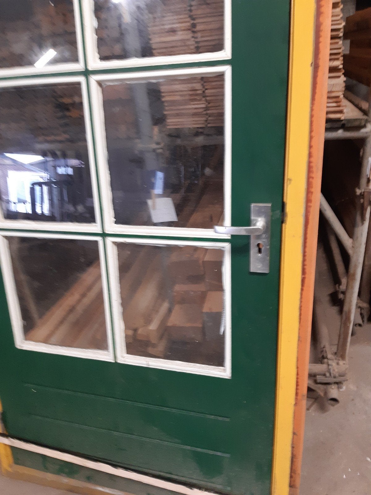 Gebruikte hardhouten deur met kozijn, extra breed + ramen, Ophalen, Gebruikt, 200 tot 215 cm, Glas