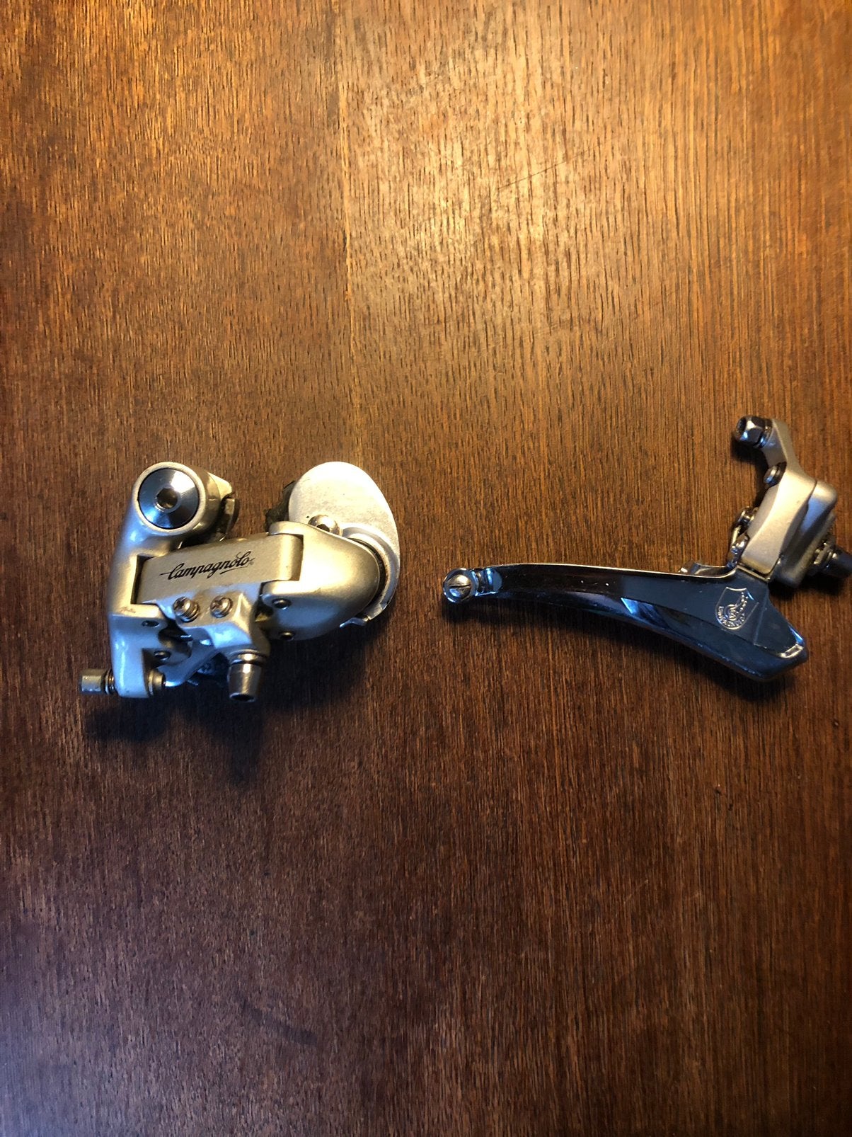 Campagnolo voor en achter derailleur vintage, Gebruikt, Ophalen of Verzenden, Derailleur of Ketting, Aluminium