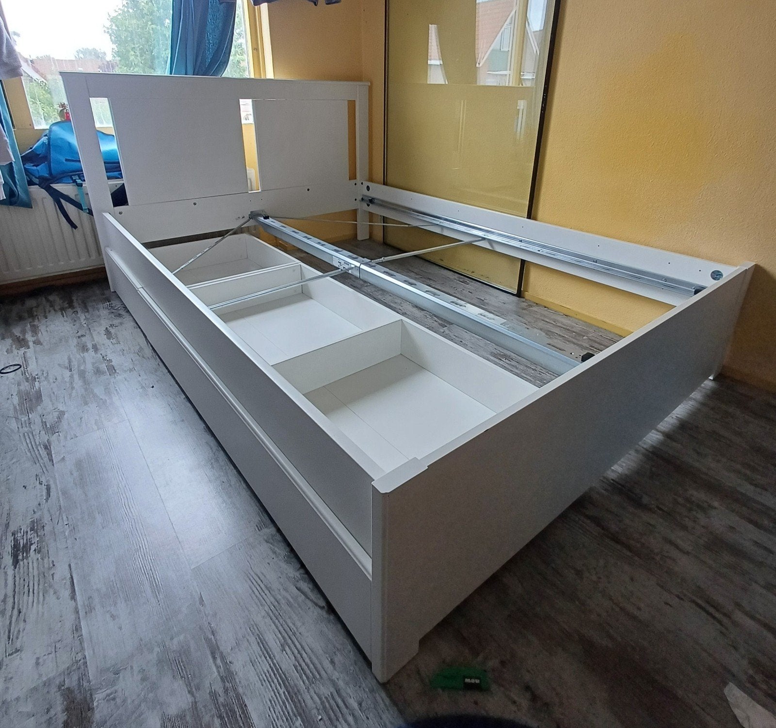 Ikea Songesand bed 140x200 met bedlades en lattenbodems, Ophalen, Gebruikt, Wit, Tweepersoons