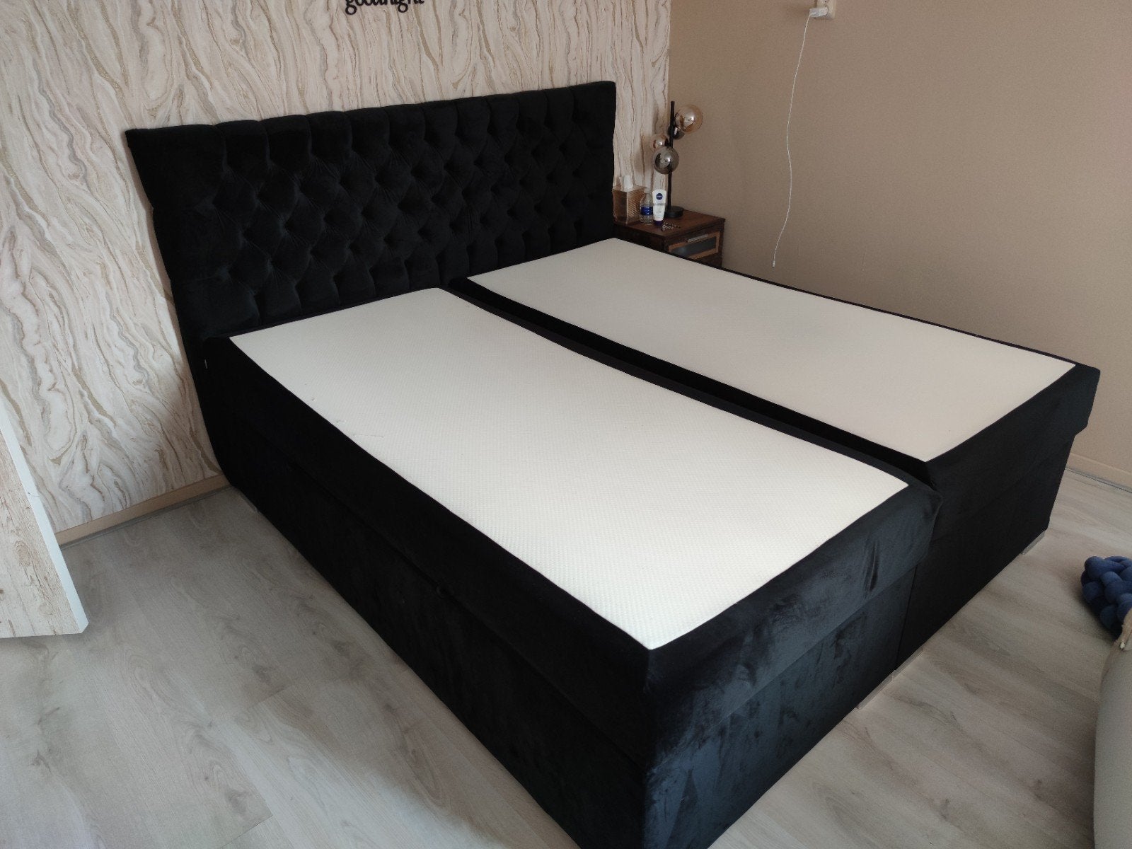 Zwart tweepersoons bed met opbergruimte, Ophalen, Zwart, Tweepersoons, 140 cm